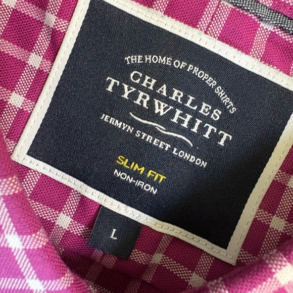 Charles Tyrwhitt Men's L Pink Button Up Polo Checkered Shirt - Picture 4 of 6